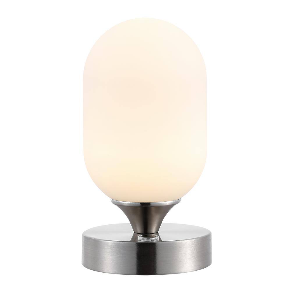 JONATHAN Y Eli 8 in. Nickel/White Modern Minimalist Iron Rechargeable Integrated LED Table Lamp