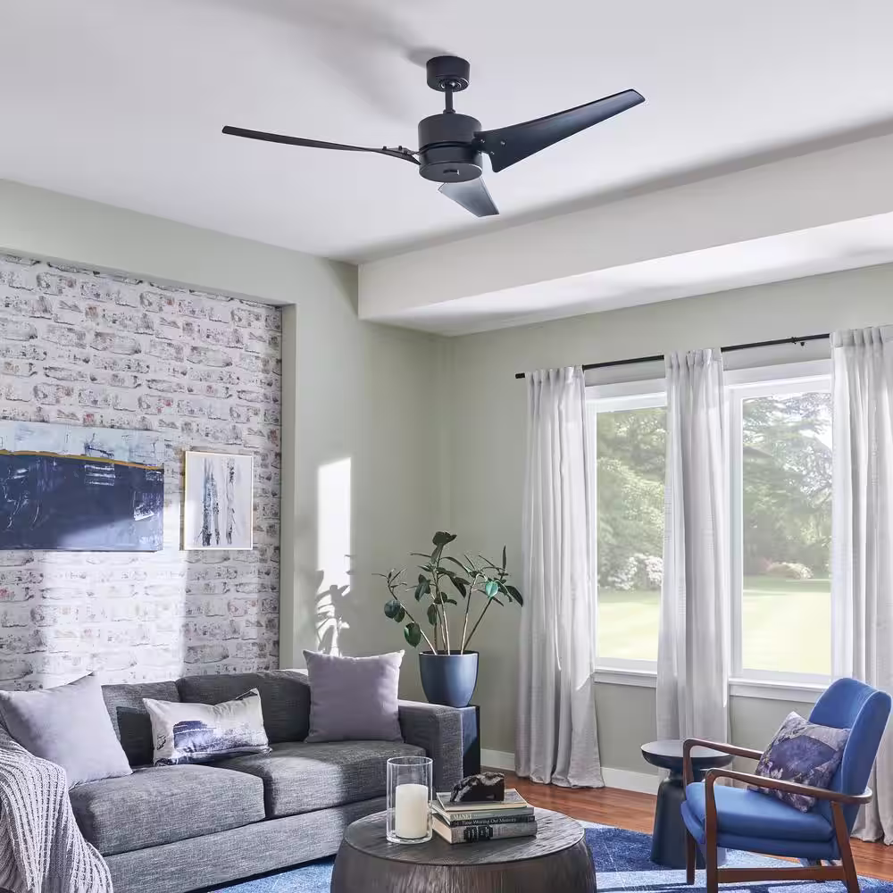 KICHLER Motu 60 in. Indoor Satin Black Downrod Mount Ceiling Fan with Wall Control