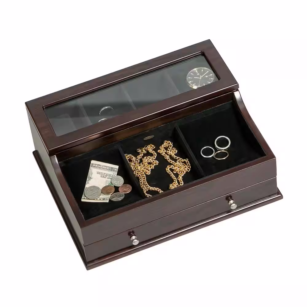 Mele & Co Hampden Mahogany Finish Wooden Valet Box