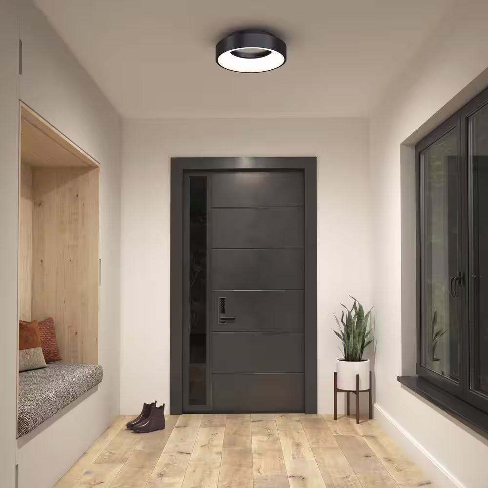 Artika Aiden 13 in. 1-Light Modern Black Integrated LED 5 CCT Flush Mount Ceiling Light Fixture for Kitchen or Bedroom