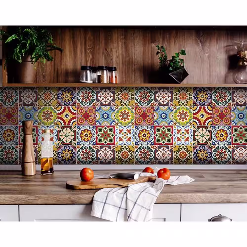 HomeRoots Mediterra Mosaic 6 in. x 6 in. Vinyl Peel and Stick Removable Tile Stickers (6sq. ft./pack)