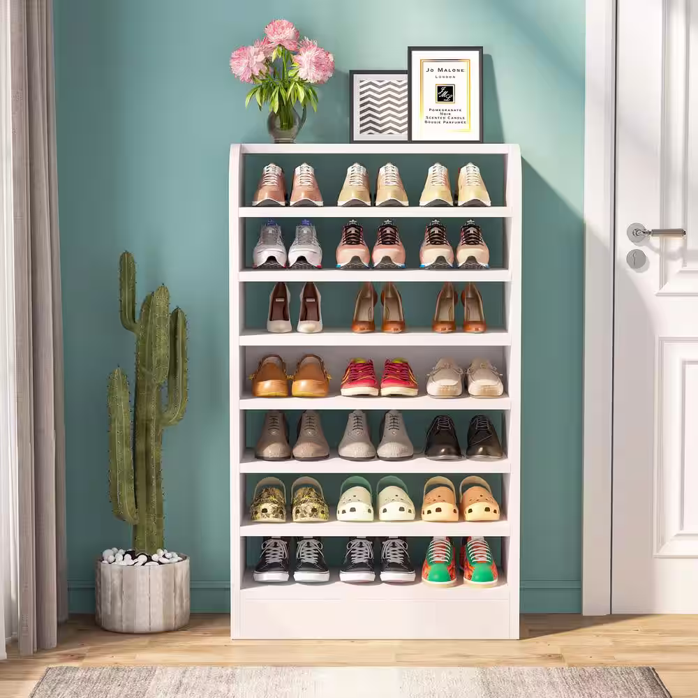 Tribesigns 47 in. H 21-Pair White Wood Shoe Rack, Freestanding 7-Tier Shoe Storage Organizer