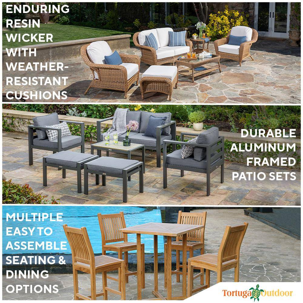 Tortuga Outdoor Portside 5-Piece Dark Roast Wicker Outdoor Dining Set with Husk Hunter Cushions (Wicker Chair and Dining Table Bundle)