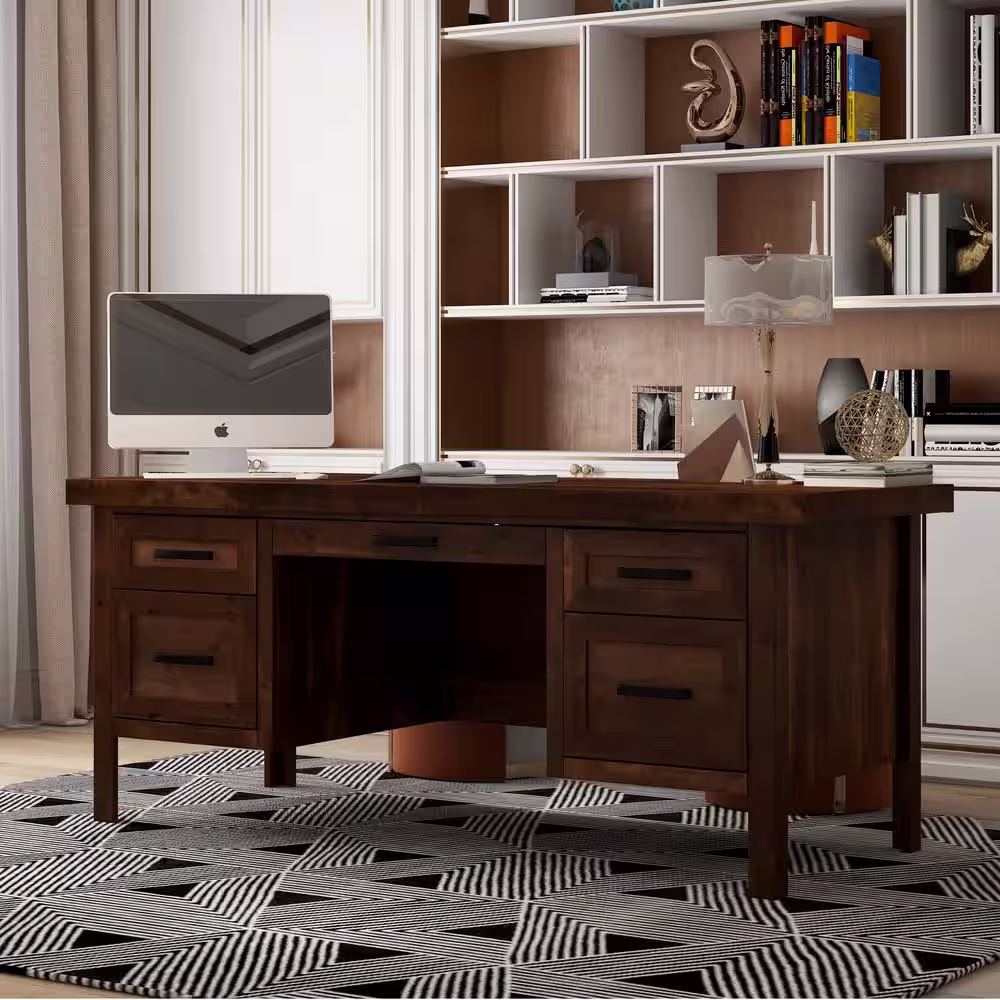 Bridgevine Home 71 in. Fully Assembled Brown 5-Drawer Executive Desk