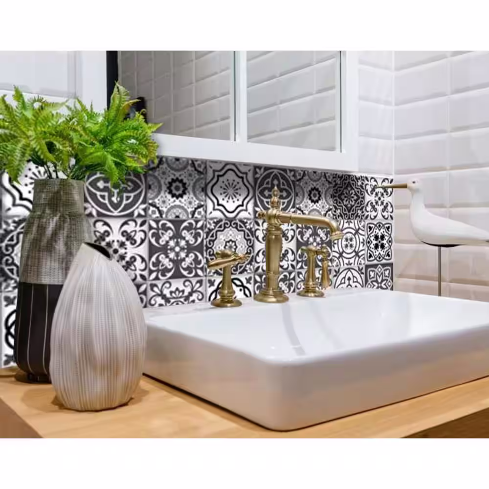 HomeRoots Amelia Black 6 in. x 6 in. Vinyl Peel and Stick Tile (6 sq. ft./Pack)