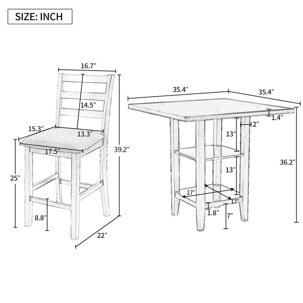 Harper & Bright Designs 5-Piece Espresso Chairs Counter Height Dining Set with 4-Padded Chairs