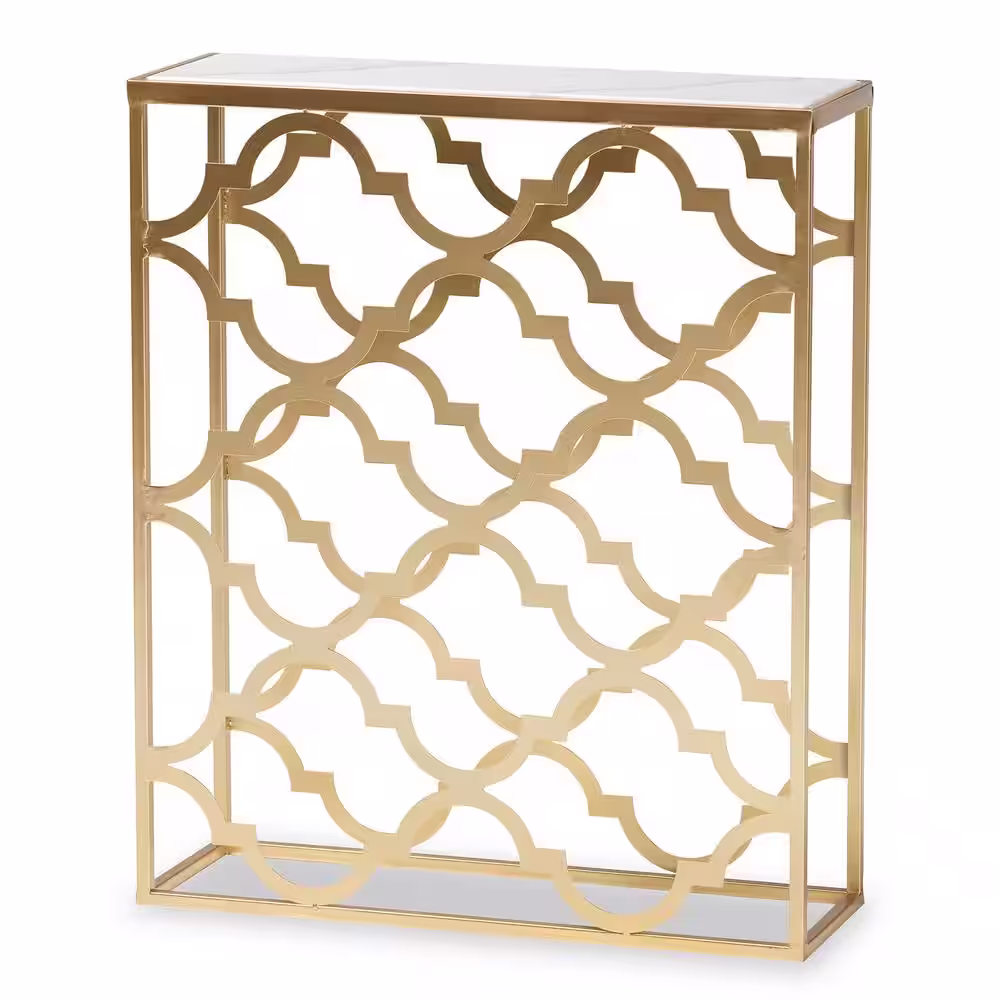 Baxton Studio Calanthe 24 in. Marble White and Gold Rectangle Marble Console Table