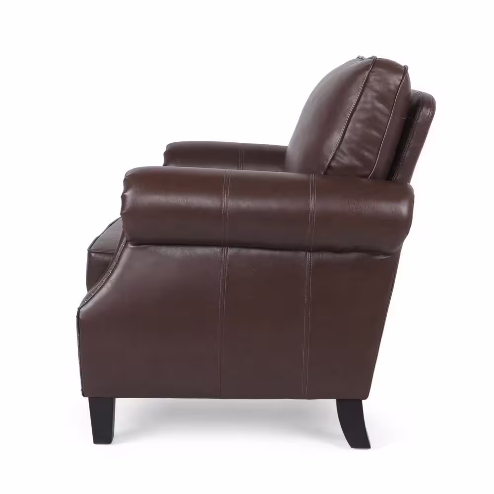 Noble House Amedou 3-Piece Faux Leather top Dark Brown Club Chair and Sofa Set