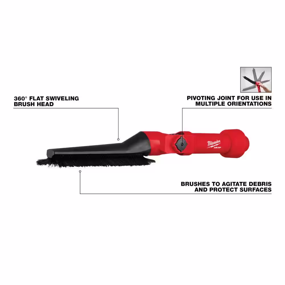 Milwaukee AIR-TIP 1-1/4 in. - 2-1/2 in. Low-Profile Pivoting Brush Wet/Dry Shop Vacuum Attachment (1-Piece)