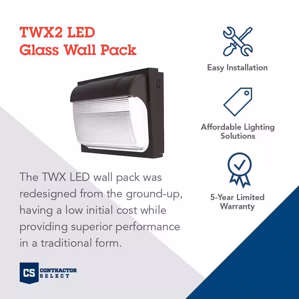 Lithonia Lighting Contractor Select TWX2 250-Watt Equivalent Integrated LED Dark Bronze Wall Pack Light, Adjustable Lumen Output 5000K