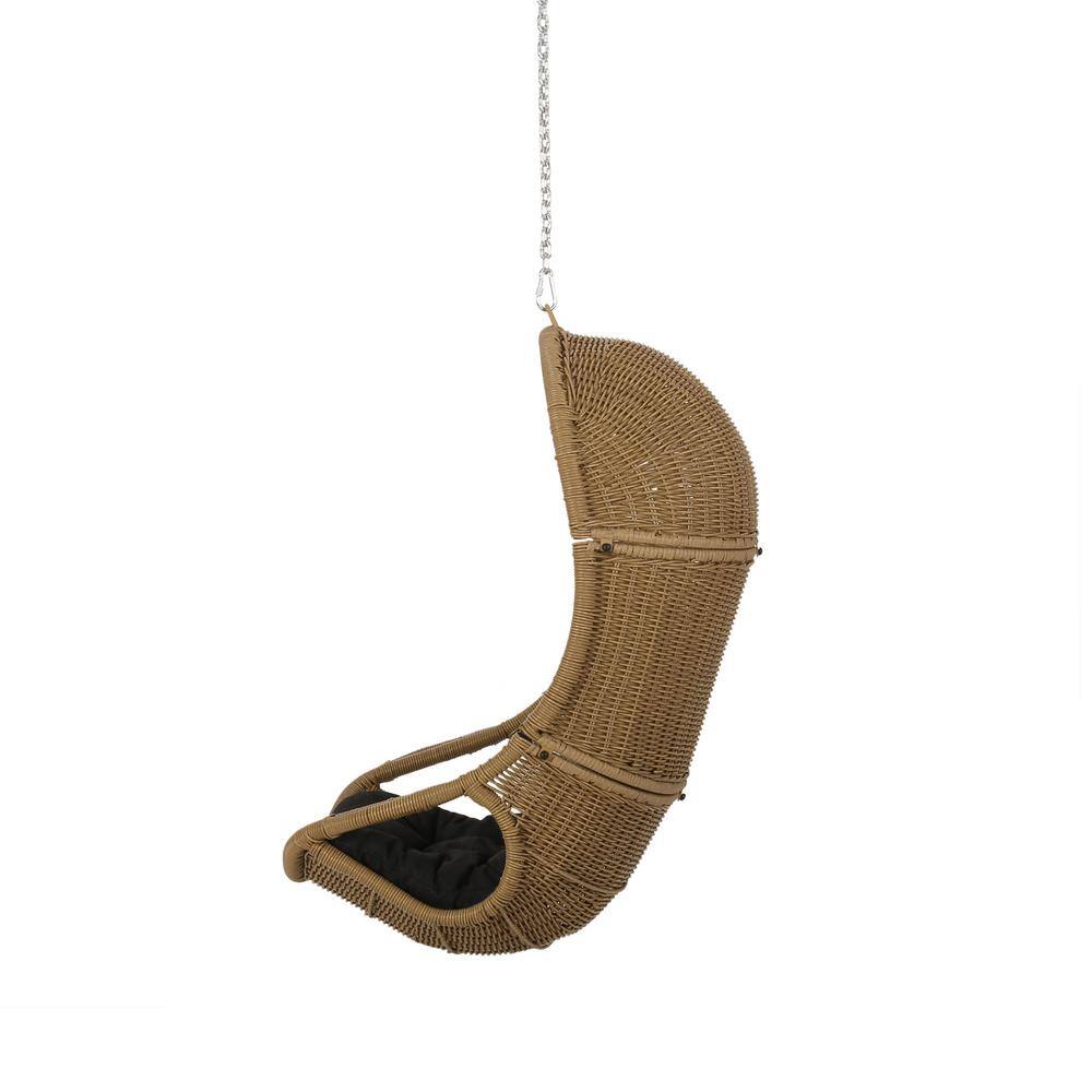 Noble House Norvelt 44 in. Light Brown Hanging Egg Chair with Dark Gray Cushions (No Stand)