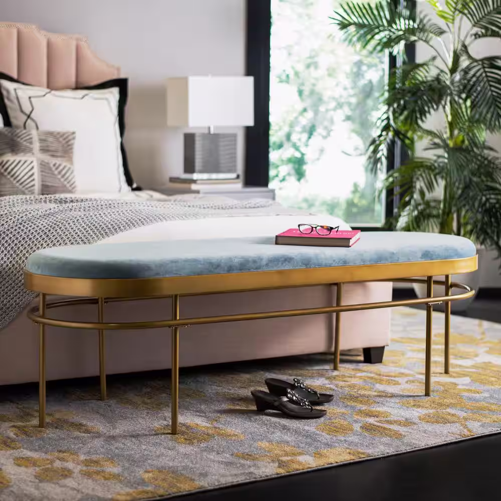 SAFAVIEH Sylva Blue/Gold Entryway Bench
