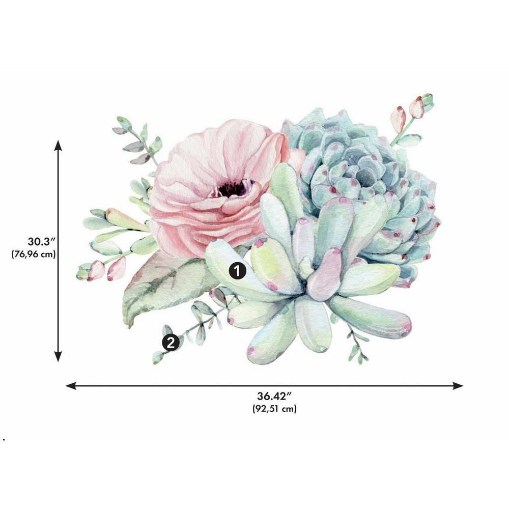 RoomMates Watercolor Floral Succulents Peel and Stick Giant Wall Decals