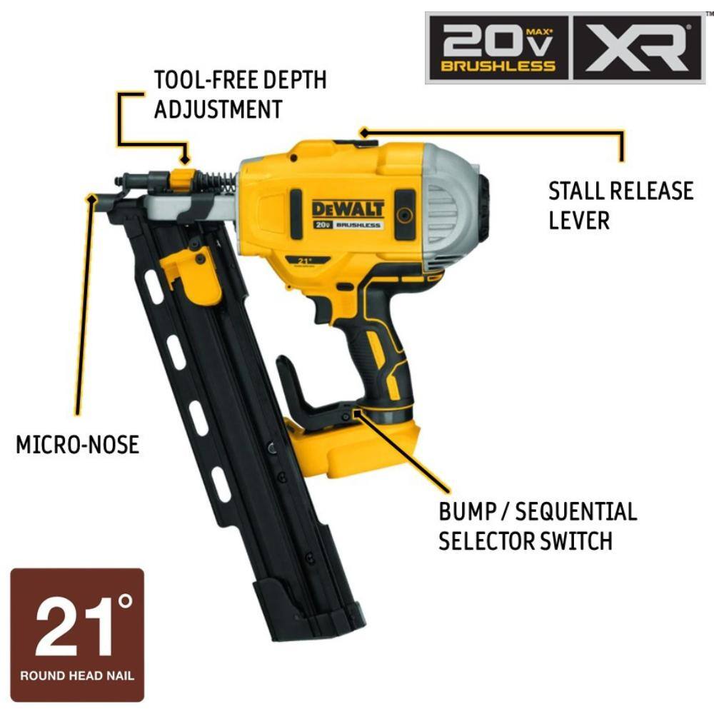 DEWALT 20V MAX XR Cordless Brushless 2-Speed 21Â° Plastic Collated Framing Nailer & Brushless 3/8 in. Impact Wrench (Tools Only)