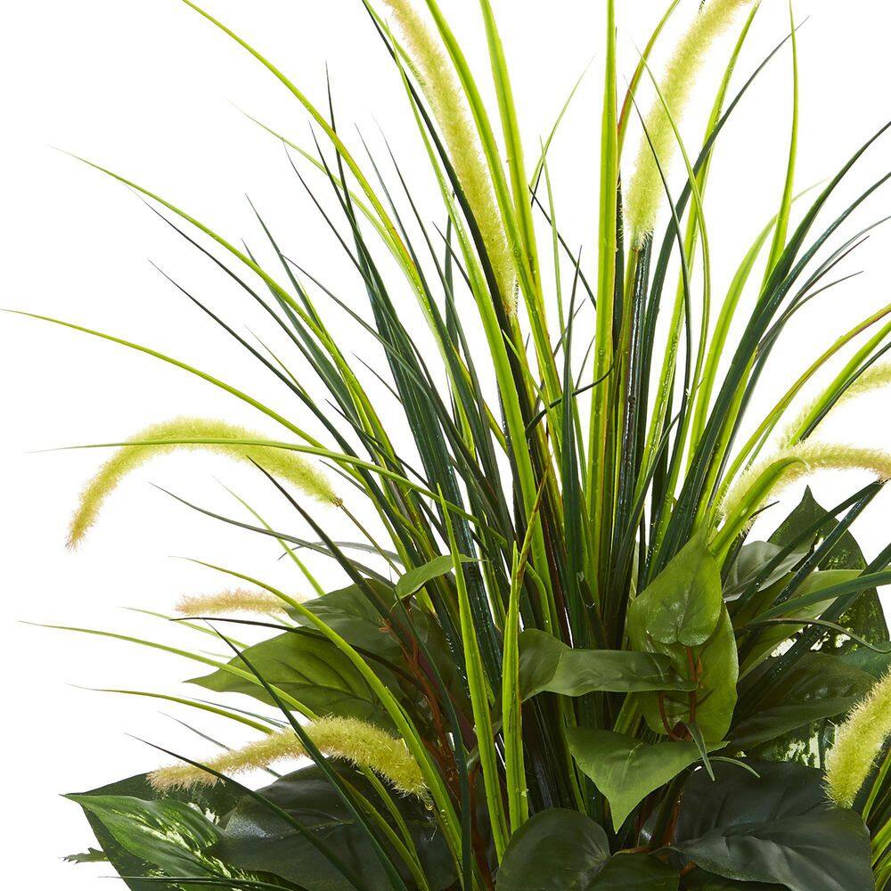 Nearly Natural Mixed River Fern and Dogtail Artificial Plant in White Tower Planter
