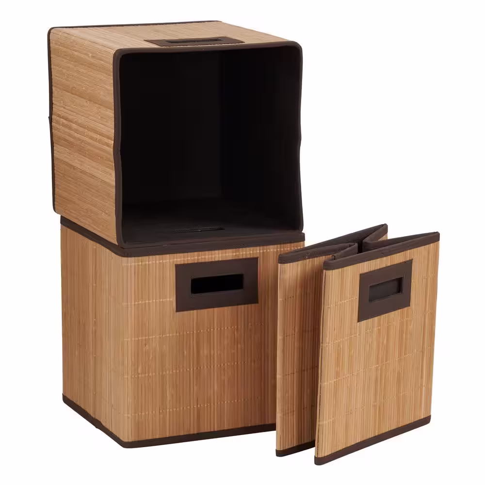 HOUSEHOLD ESSENTIALS 10.5 in. D x 10.5 in. W x 11 in. H Tan Premium Deco Bamboo Reed Cloth Organizer Bins in Beige (3-Pack)