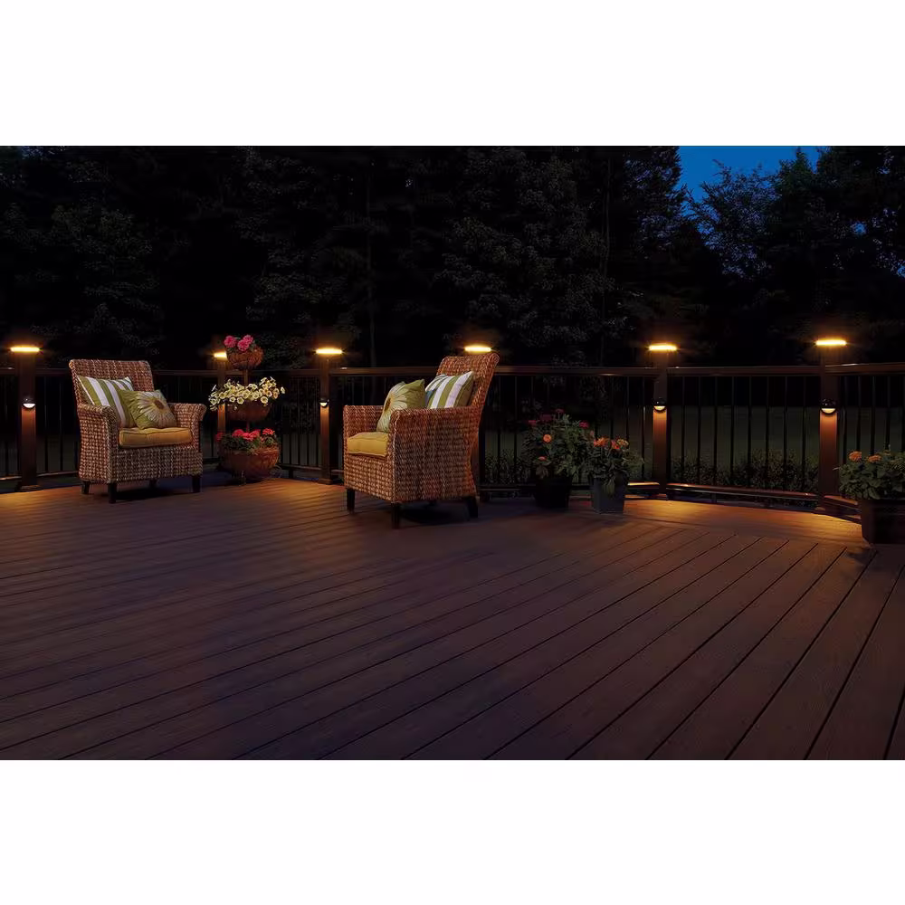 Fiberon 4 in. x 4 in. Simply Brown Integrated LED Fits Post Sleeve Hardwired Pyramid Top Halo Deck Post Cap Light